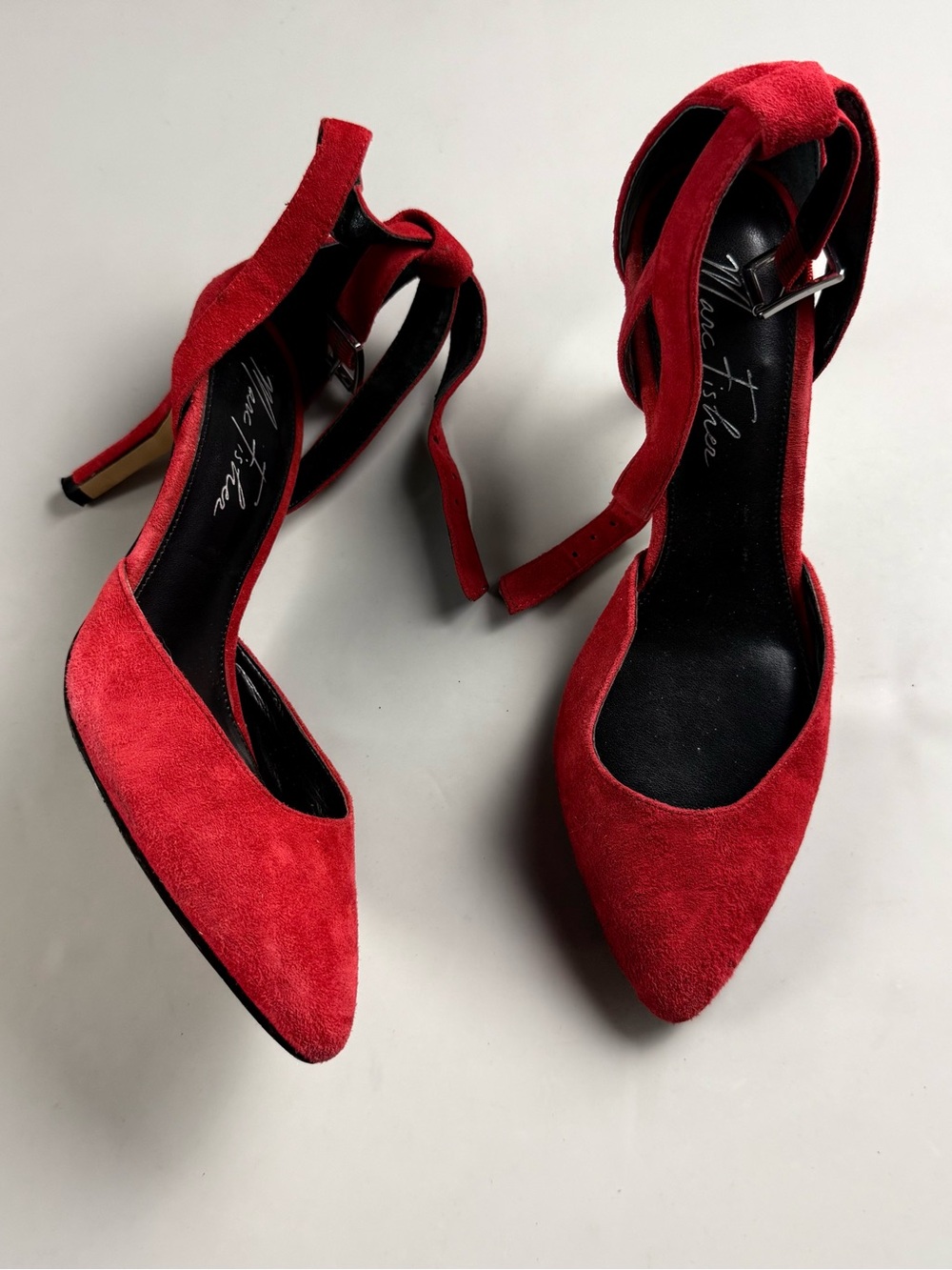 Marc Fisher Red Suede Pointed Toe Ankle Strap Stiletto Heels Womens 6.5